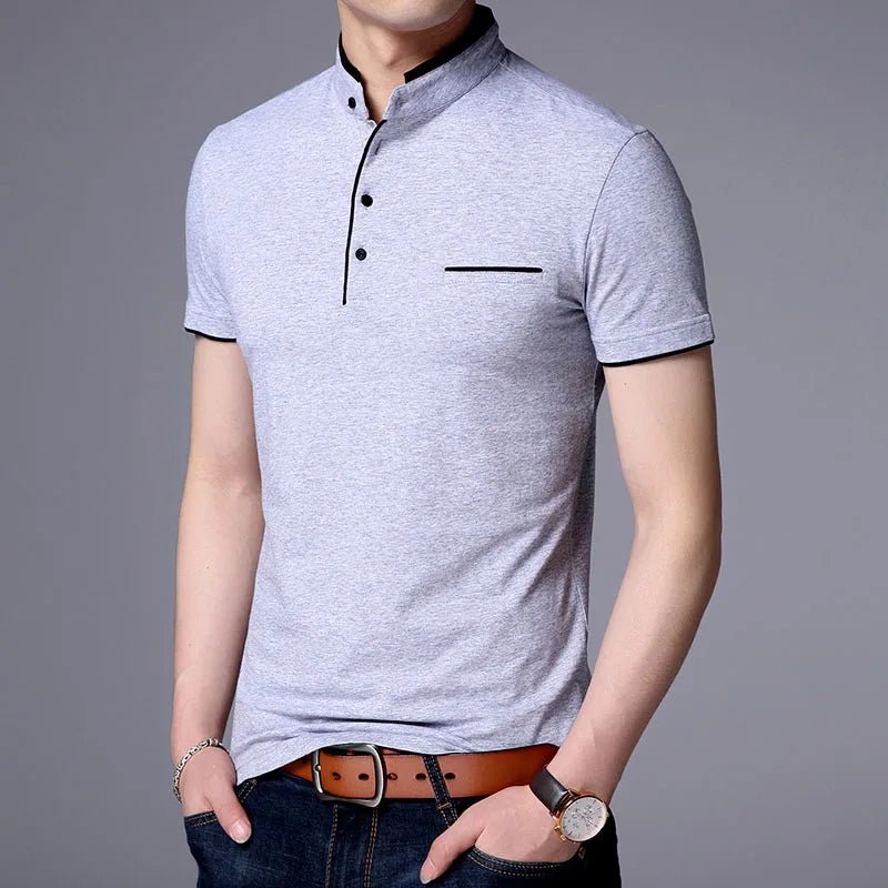 2025 New Fashion Brand Polo Shirt Men's Summer Mandarin Collar Slim Fit Solid Color Button Breathable Polos Casual Men Clothing - La Tienda Bella