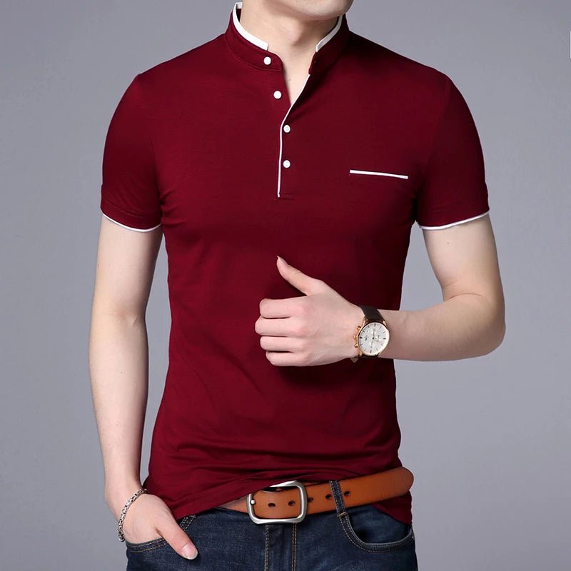 2025 New Fashion Brand Polo Shirt Men's Summer Mandarin Collar Slim Fit Solid Color Button Breathable Polos Casual Men Clothing - La Tienda Bella
