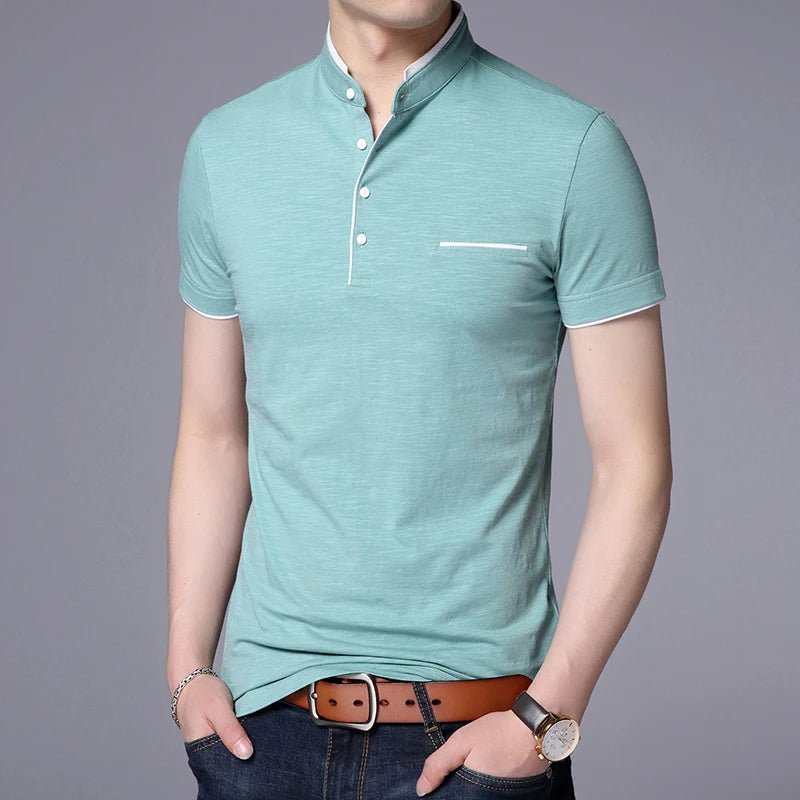 2025 New Fashion Brand Polo Shirt Men's Summer Mandarin Collar Slim Fit Solid Color Button Breathable Polos Casual Men Clothing - La Tienda Bella