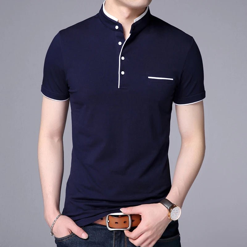 2025 New Fashion Brand Polo Shirt Men's Summer Mandarin Collar Slim Fit Solid Color Button Breathable Polos Casual Men Clothing - La Tienda Bella