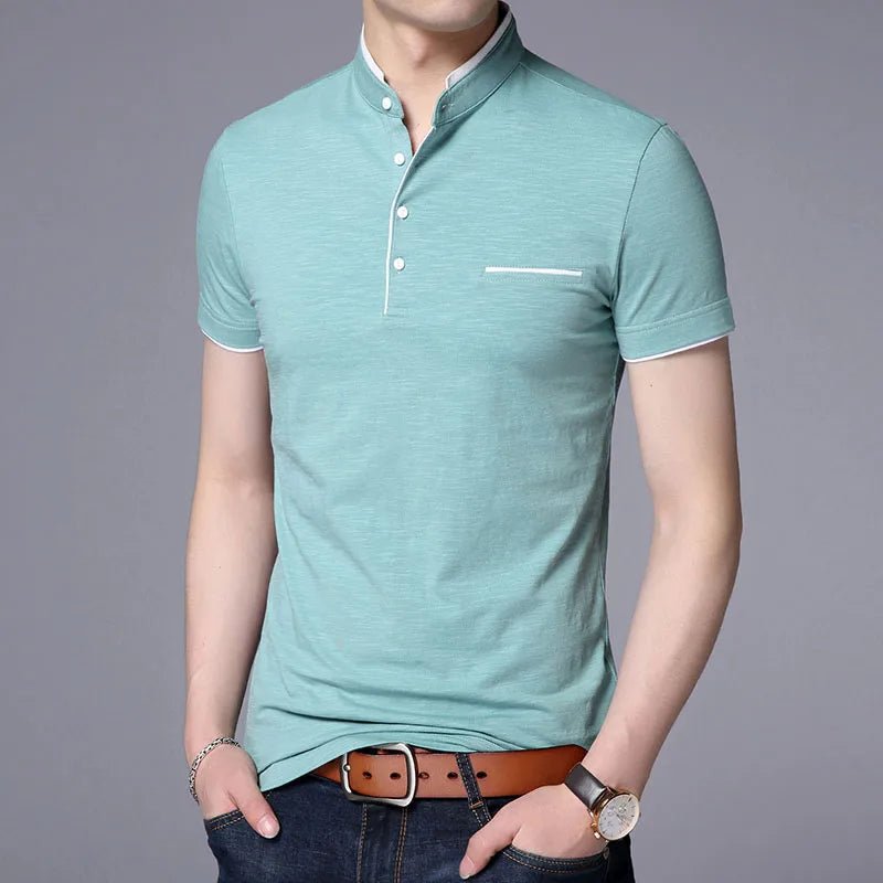 2025 New Fashion Brand Polo Shirt Men's Summer Mandarin Collar Slim Fit Solid Color Button Breathable Polos Casual Men Clothing - La Tienda Bella