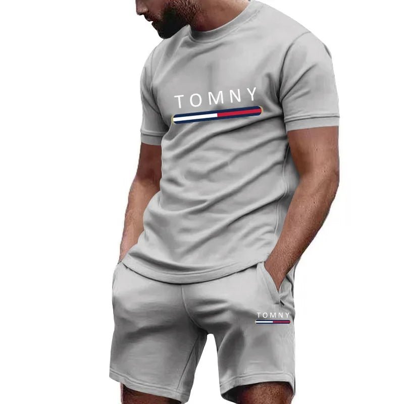 2025 New Fashionable Men's Outdoor Set, Single Letter, Round Neck, Short Sleeve Shorts, Comfortable and Breathable Material - La Tienda Bella