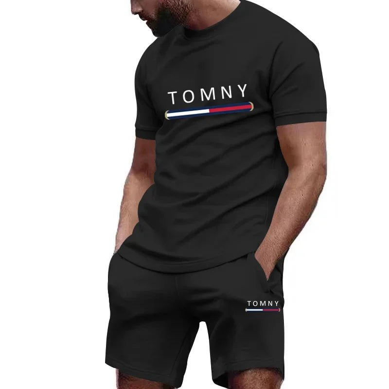 2025 New Fashionable Men's Outdoor Set, Single Letter, Round Neck, Short Sleeve Shorts, Comfortable and Breathable Material - La Tienda Bella