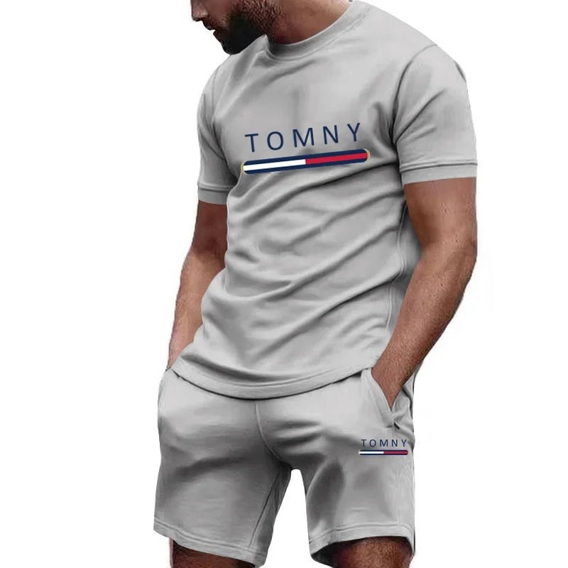 2025 New Fashionable Men's Outdoor Set, Single Letter, Round Neck, Short Sleeve Shorts, Comfortable and Breathable Material - La Tienda Bella