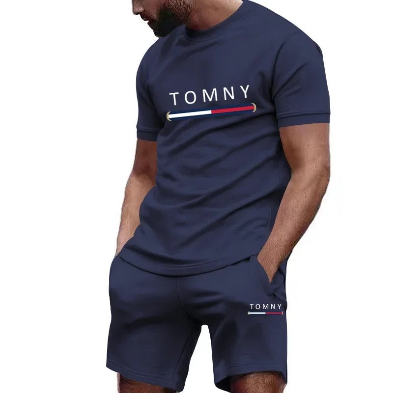 2025 New Fashionable Men's Outdoor Set, Single Letter, Round Neck, Short Sleeve Shorts, Comfortable and Breathable Material - La Tienda Bella