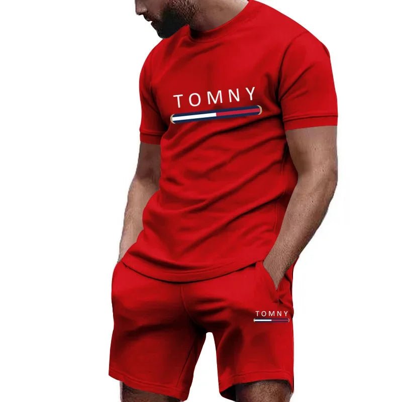 2025 New Fashionable Men's Outdoor Set, Single Letter, Round Neck, Short Sleeve Shorts, Comfortable and Breathable Material - La Tienda Bella