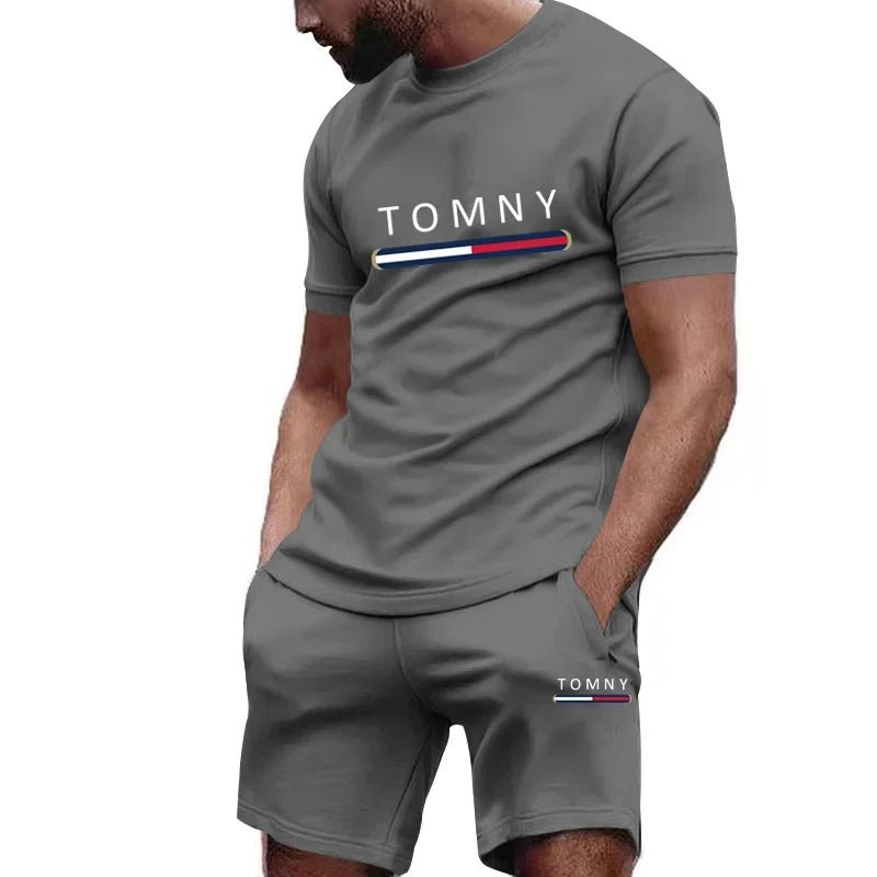 2025 New Fashionable Men's Outdoor Set, Single Letter, Round Neck, Short Sleeve Shorts, Comfortable and Breathable Material - La Tienda Bella