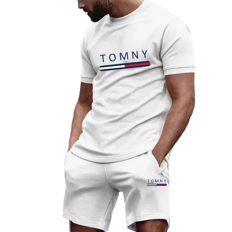 2025 New Fashionable Men's Outdoor Set, Single Letter, Round Neck, Short Sleeve Shorts, Comfortable and Breathable Material - La Tienda Bella