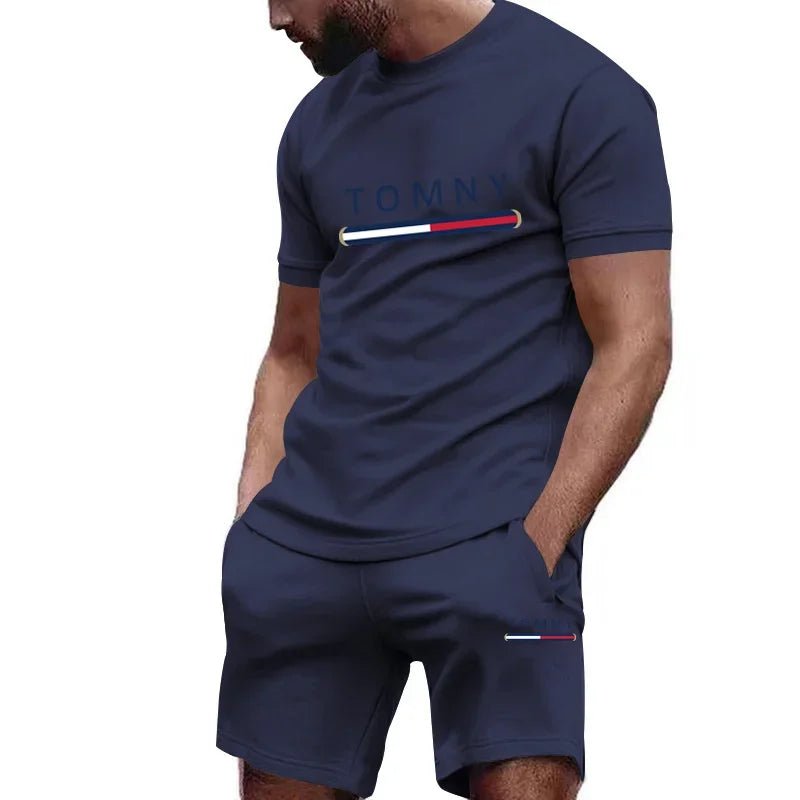 2025 New Fashionable Men's Outdoor Set, Single Letter, Round Neck, Short Sleeve Shorts, Comfortable and Breathable Material - La Tienda Bella