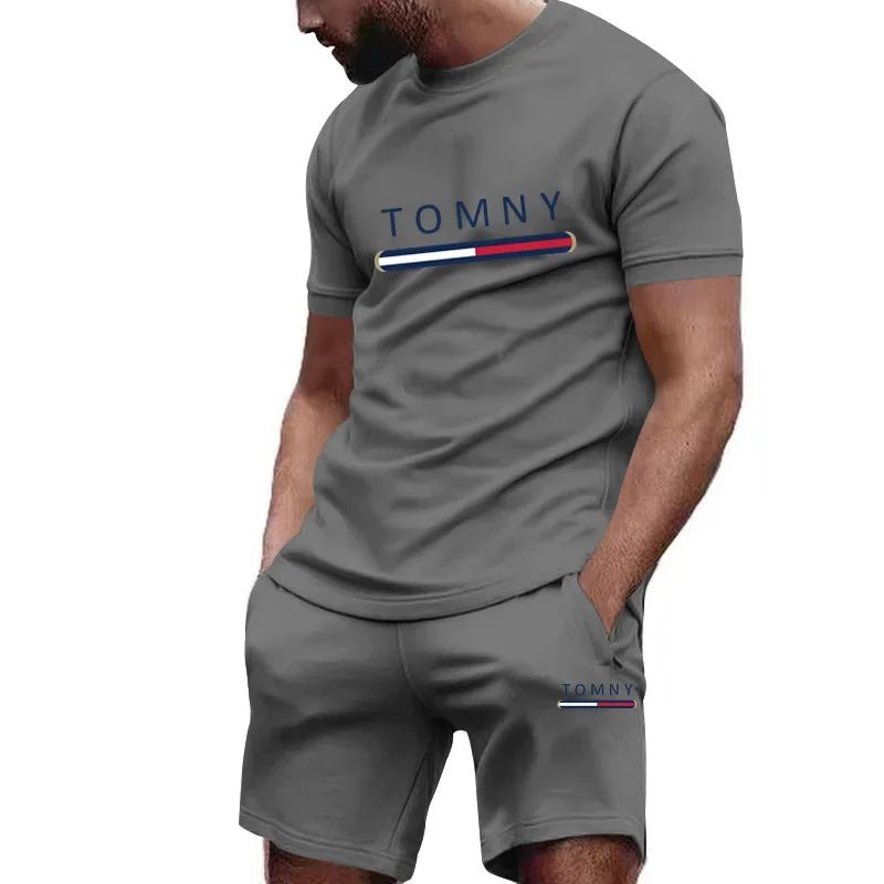 2025 New Fashionable Men's Outdoor Set, Single Letter, Round Neck, Short Sleeve Shorts, Comfortable and Breathable Material - La Tienda Bella