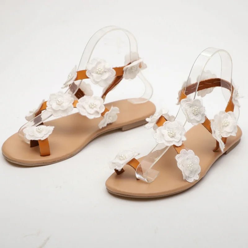 2025 New Summer Ladies Shoes Women Sandals White Flowers Flat Sandals Women Bohemian Casual Beach Shoes for Woman 42 43 WSH3390 - La Tienda Bella