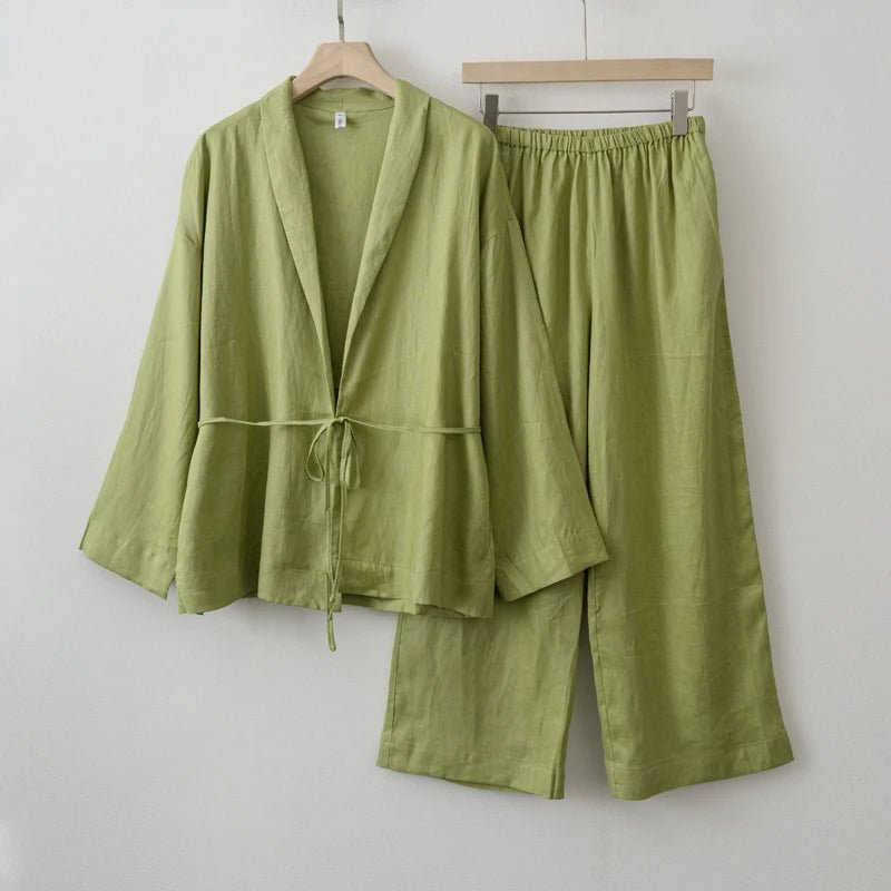 2025 Summer Women Linen Kimono Blouse Pants sets - La Tienda Bella
