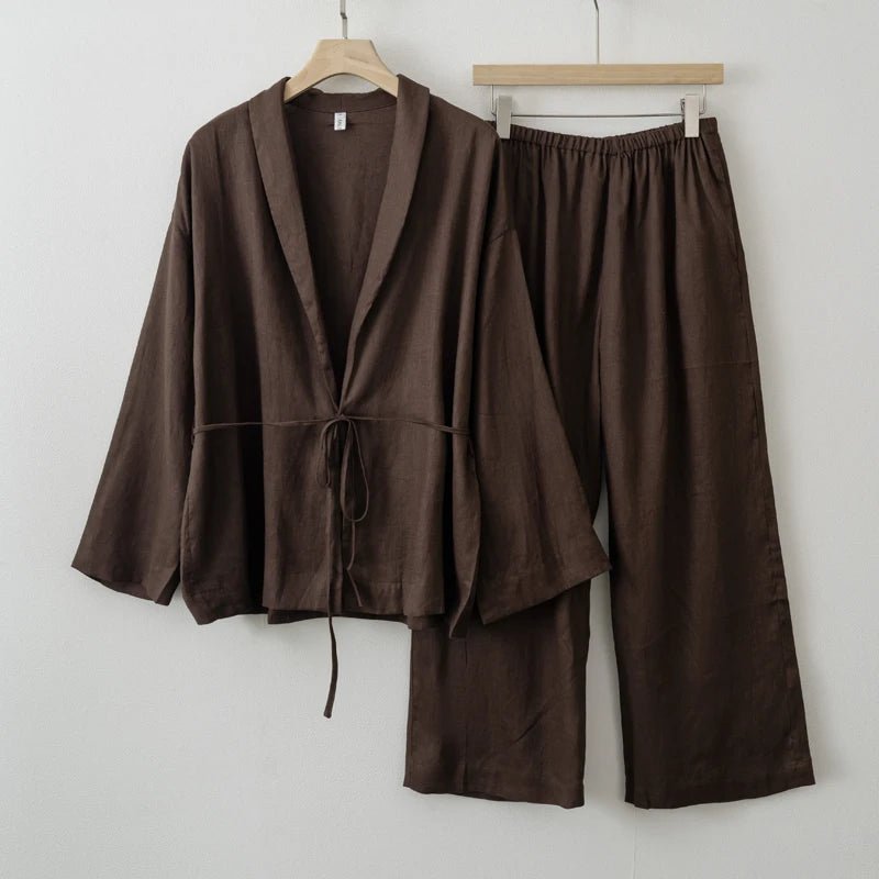 2025 Summer Women Linen Kimono Blouse Pants sets - La Tienda Bella