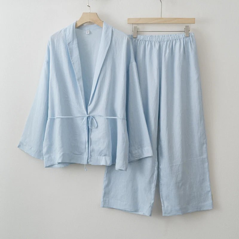 2025 Summer Women Linen Kimono Blouse Pants sets - La Tienda Bella