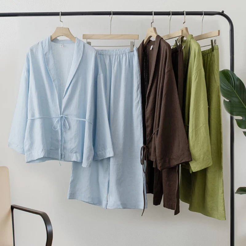 2025 Summer Women Linen Kimono Blouse Pants sets - La Tienda Bella