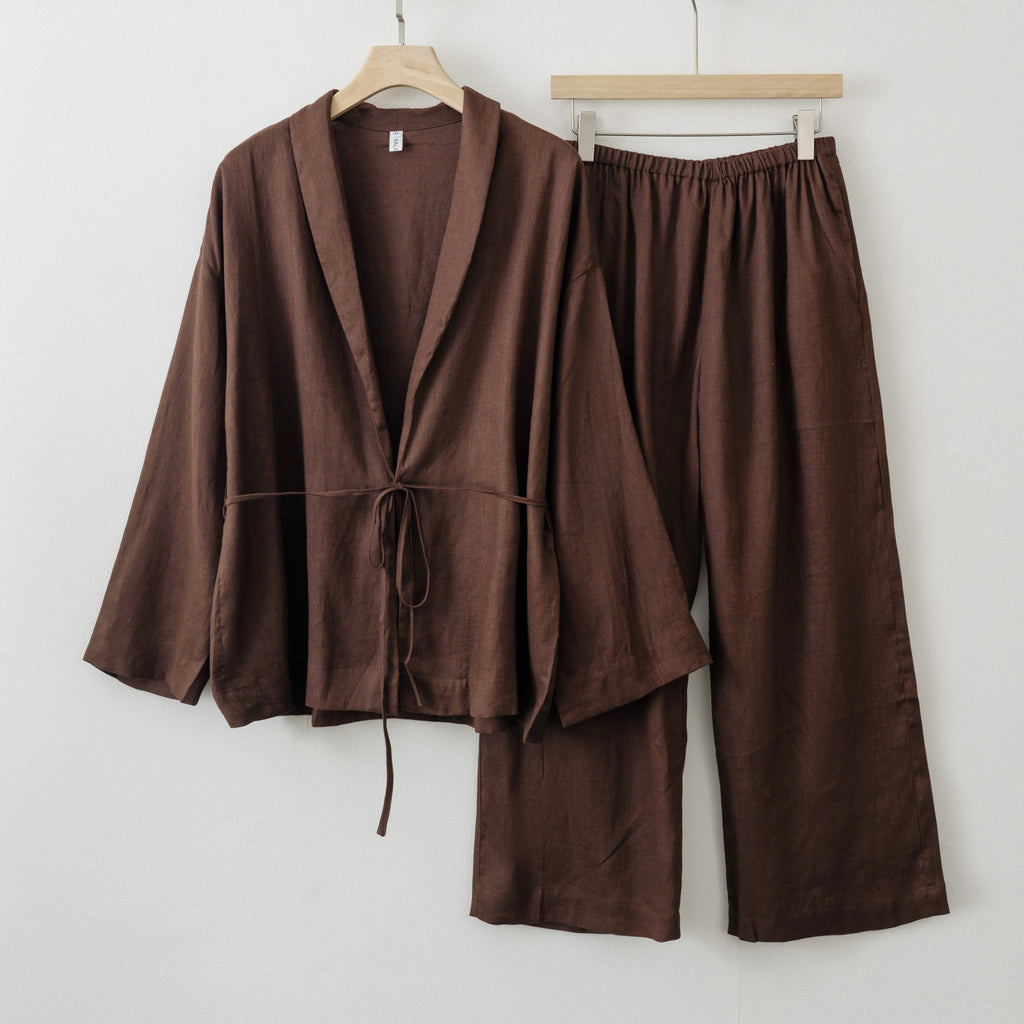 2025 Summer Women Linen Kimono Blouse Pants sets - La Tienda Bella