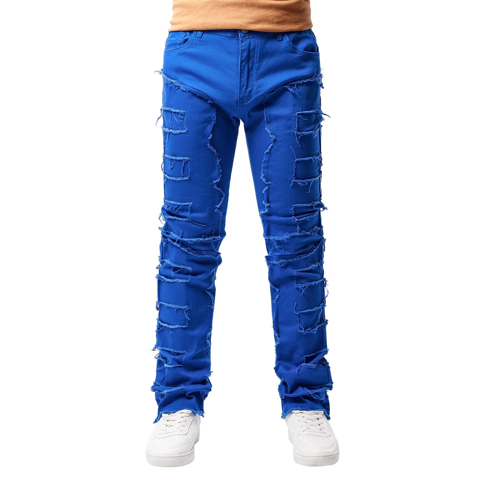 2025 Trendy Men Jeans European American Fashionable Workwear with Patch Elastic Laminated and Slightly Flared Men Denim Pants - La Tienda Bella