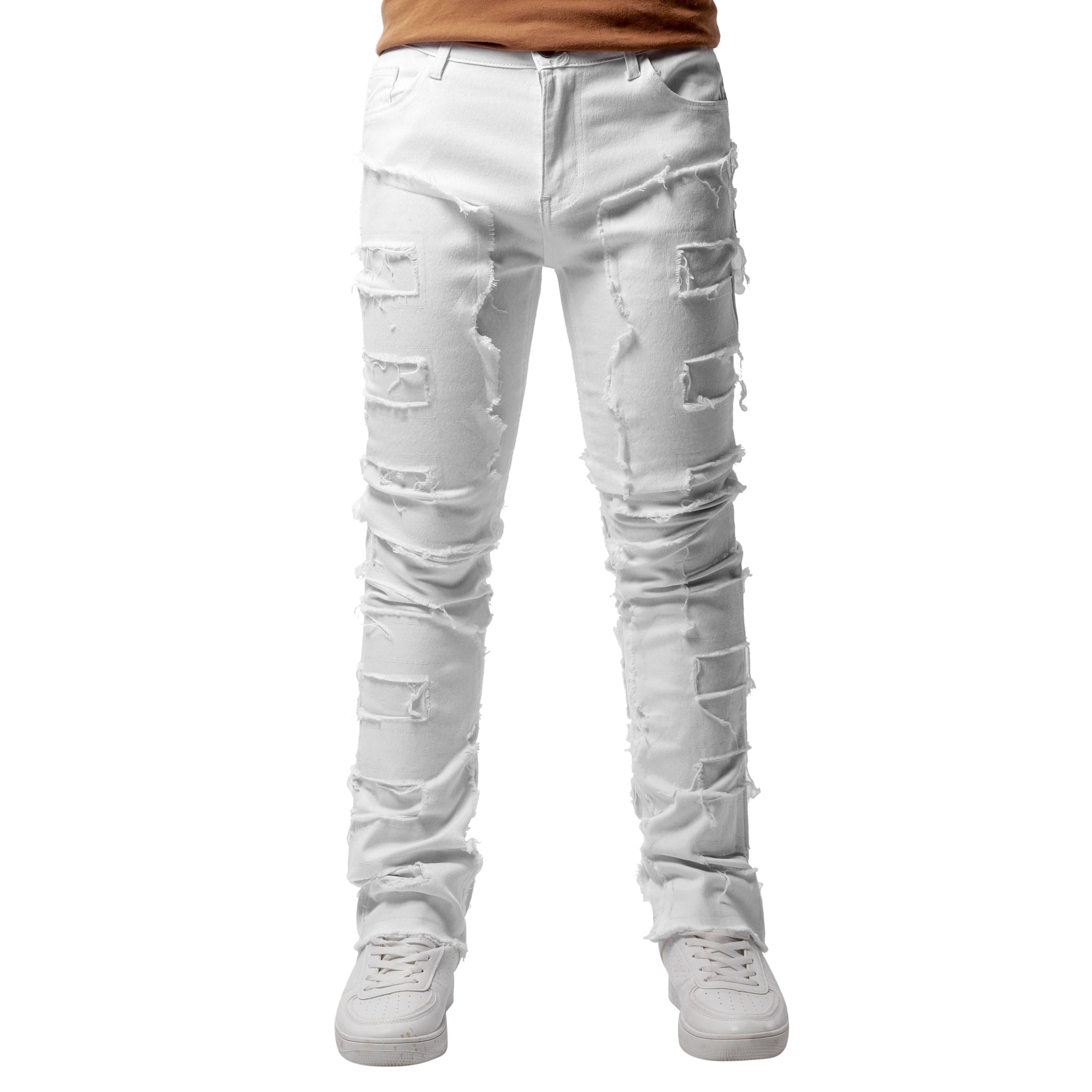 2025 Trendy Men Jeans European American Fashionable Workwear with Patch Elastic Laminated and Slightly Flared Men Denim Pants - La Tienda Bella