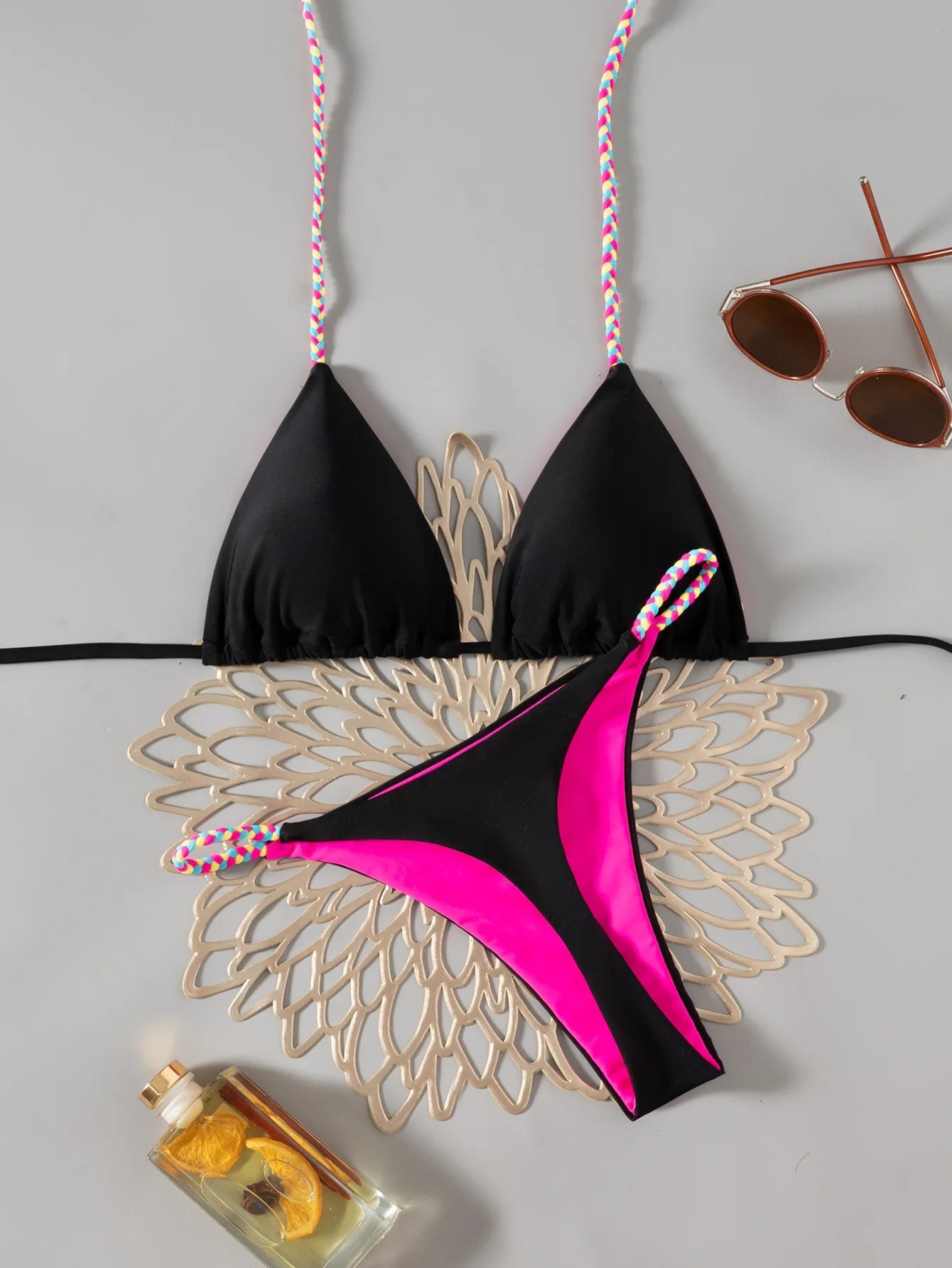 2025 Women White Black Bikini Set Leopard Patchwork Strap Push Up Triangle Swimsuit Summer Bathing - La Tienda Bella
