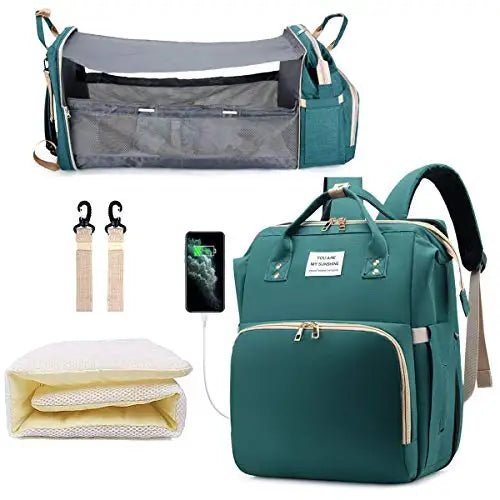 3 In 1 Diaper Bag Backpack Foldable Baby Bed Waterproof Travel Bag with USB Charge Diaper Bag Backpack - La Tienda Bella