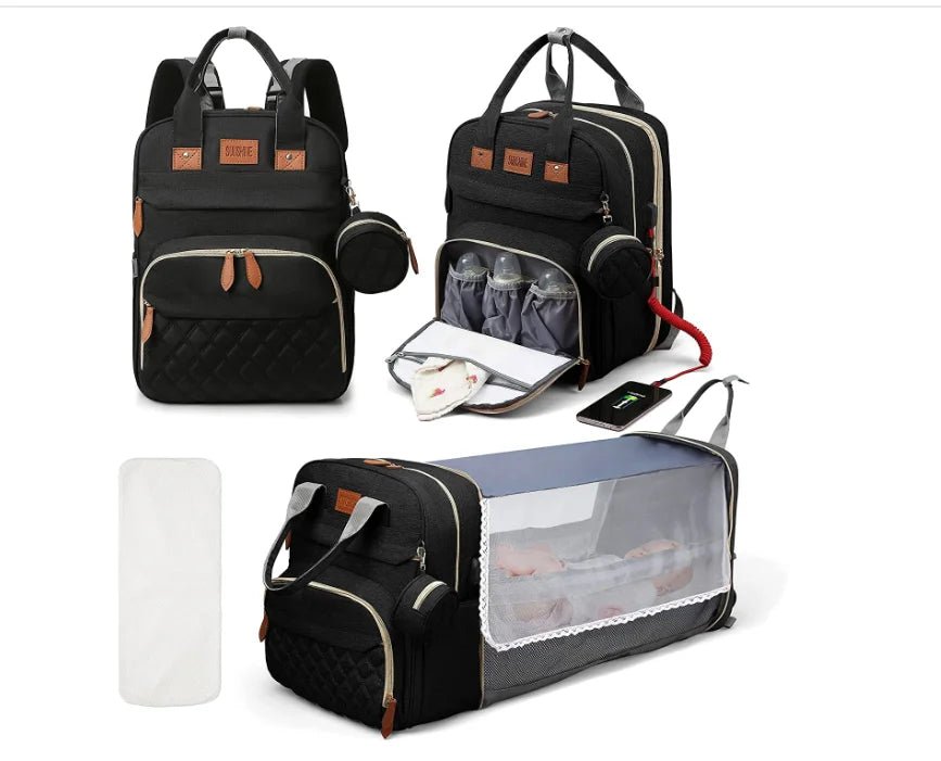 3 In 1 Diaper Bag Backpack Foldable Baby Bed Waterproof Travel Bag with USB Charge Diaper Bag Backpack - La Tienda Bella