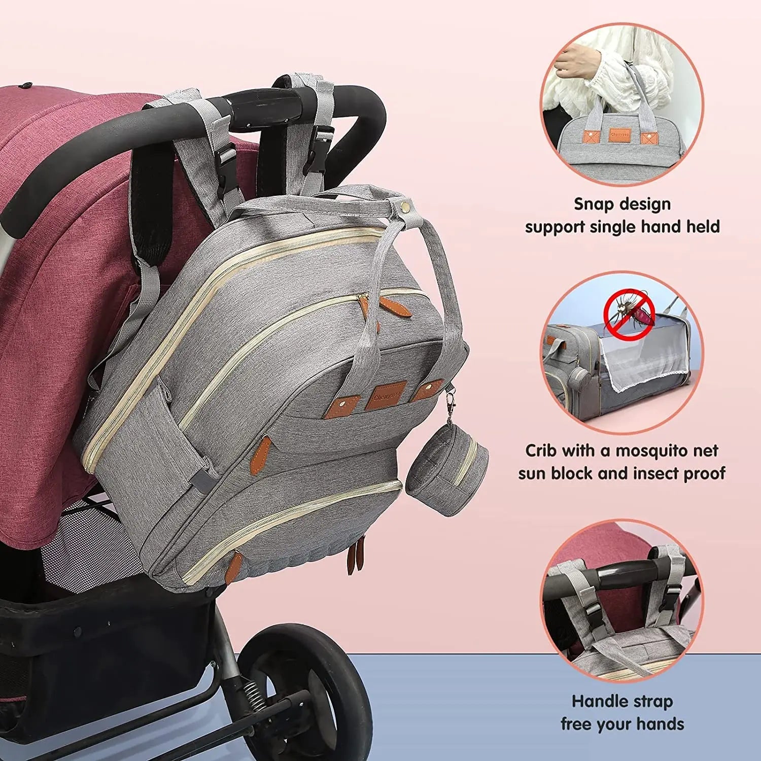 3 In 1 Diaper Bag Backpack Foldable Baby Bed Waterproof Travel Bag with USB Charge Diaper Bag Backpack - La Tienda Bella
