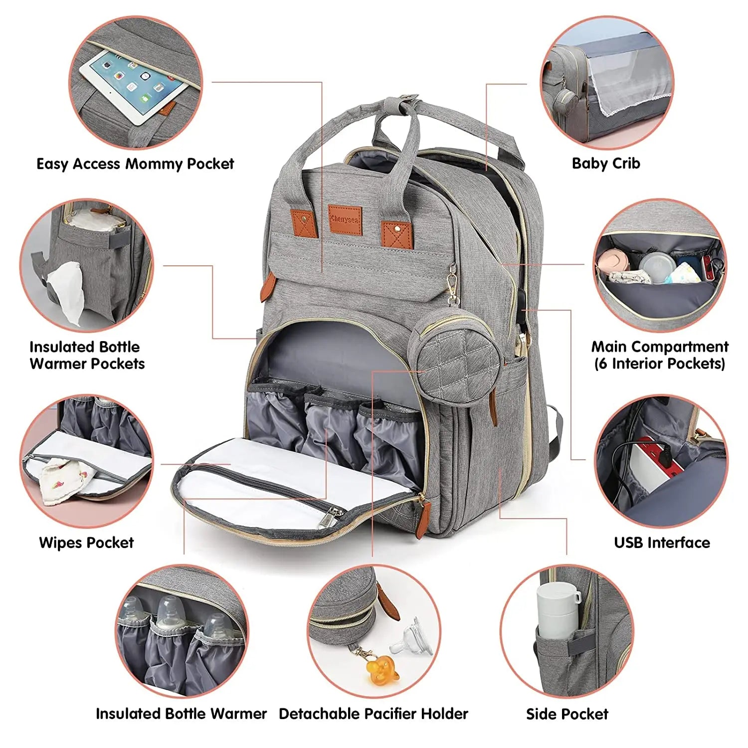 3 In 1 Diaper Bag Backpack Foldable Baby Bed Waterproof Travel Bag with USB Charge Diaper Bag Backpack - La Tienda Bella