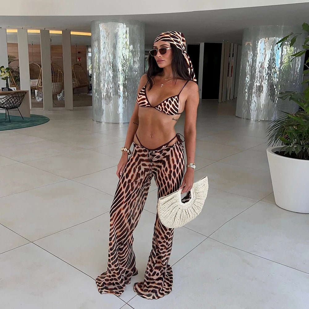 3 Pieces Print Bikini Swimsuit with Cover Up kimonos Swimwear Women Bathing Suit Micro Bikini Set - La Tienda Bella