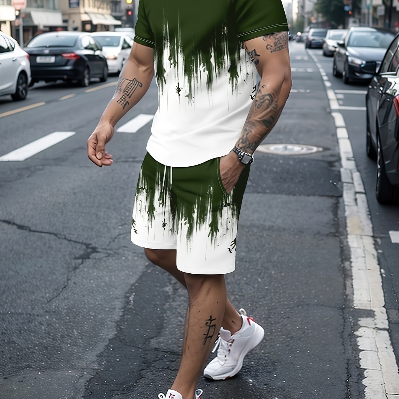 3D Pattern Print, 2Pcs Outfits For Men, Casual Crew Neck Short Sleeve T-shirt Tee And Drawstring Shorts Set For Summer, Men's Clothing Loungewear Vacation Workout - La Tienda Bella