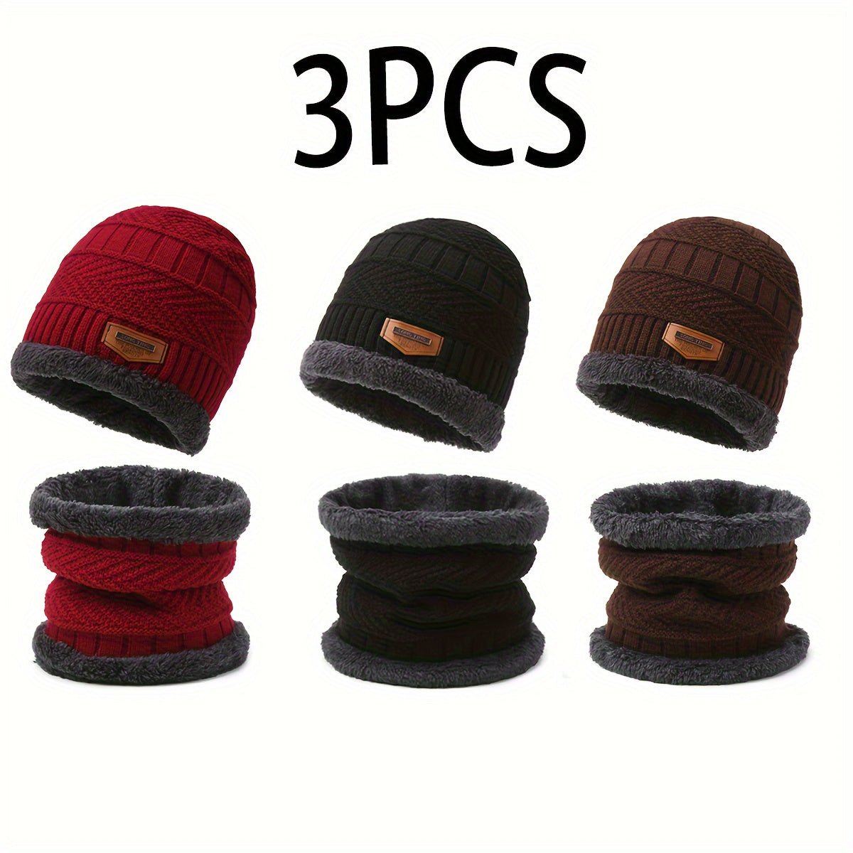3pcs Winter Beanie & Scarf Set - Thick Fleece - Lined Knit Hats, Neck Gaiters for Men & Women - Stylish & Warm - La Tienda Bella