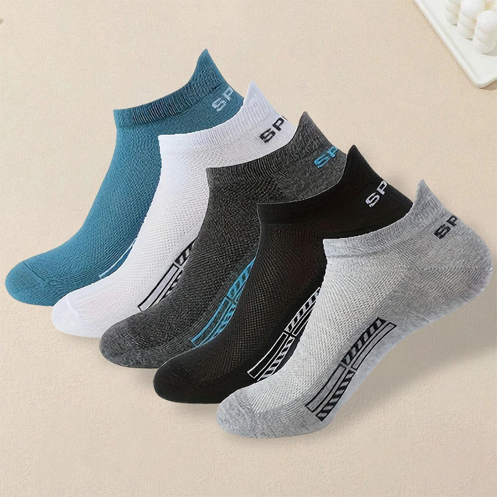 5 Pairs Men Summer Socks Trendy Fashionable Simple Versatile Men Ankle Socks Comfortable Lightweight Breathable Casual Socks - La Tienda Bella