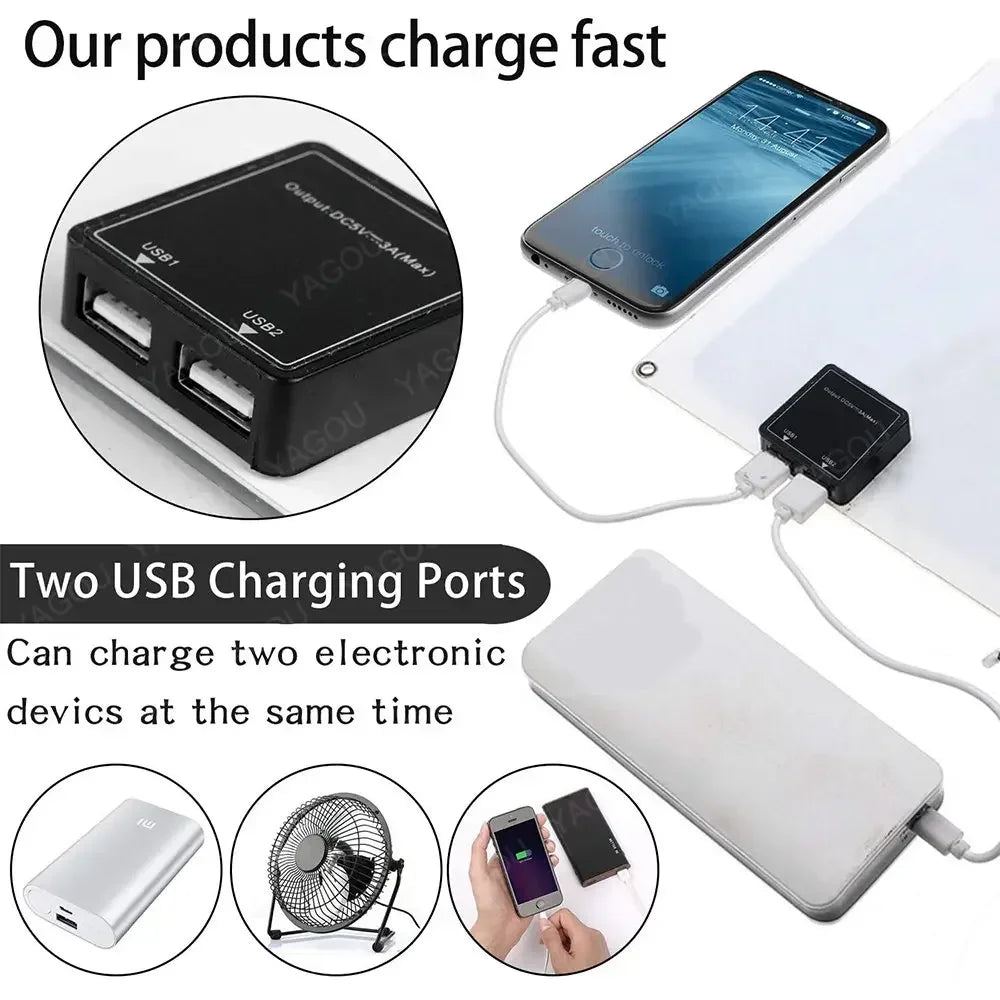5V Solar Panel Waterproof Portable Dual USB Charger Outdoor Camping Solar Power Bank Battery Charging Plate - La Tienda Bella