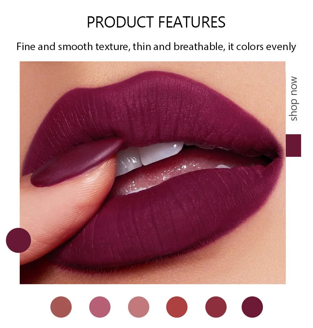 6 - Color Matte Lipstick , Non - Fading, Non - Stick Cup Long - Lasting Velvet Finish, Smooth Matte Lip Color Waterproof Smudge - proof - La Tienda Bella