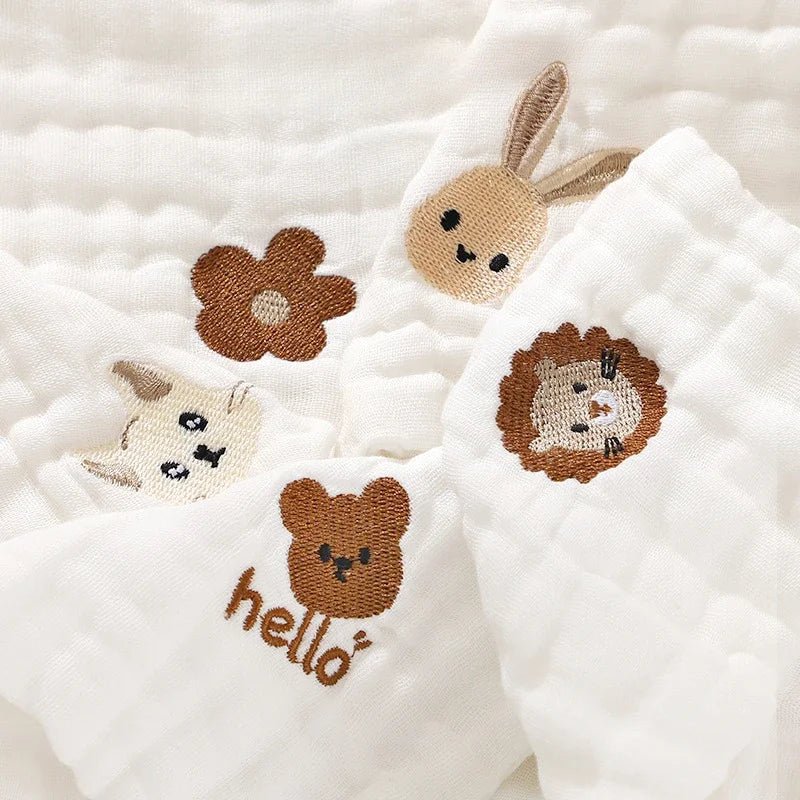 6 Layer Cotton Embroidery Baby Saliva Towels Hand Face Wipes Newborn Bib Kids Handkerchief - La Tienda Bella