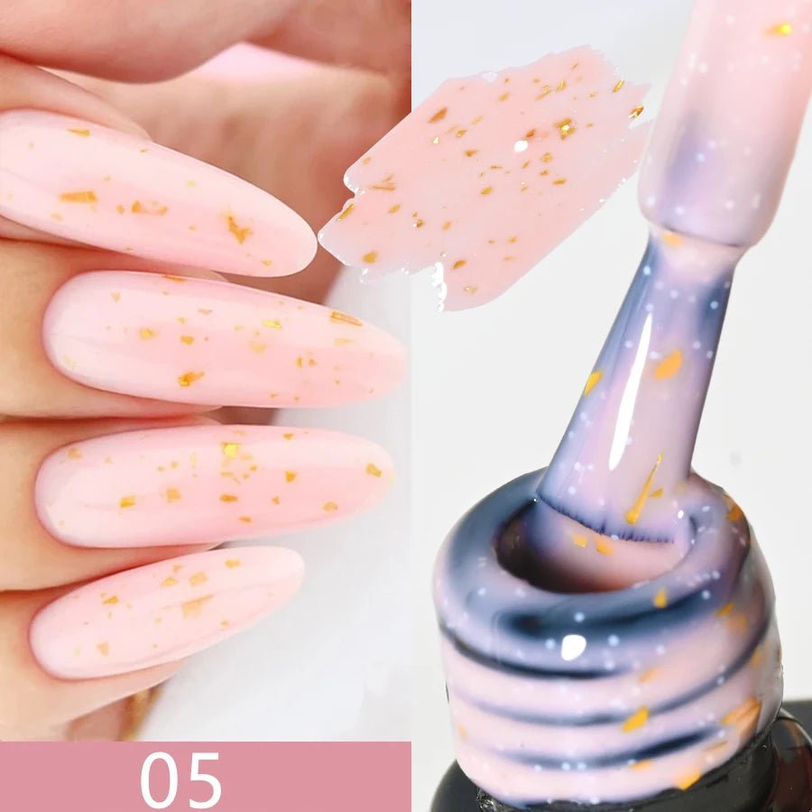 7ML Pink Nude Glitter Gel Nail Polish Pink Silver Gold Foils Effect Vernis Shining Semi Permanent UV Gel Nail Art Gel Manicure * - La Tienda Bella