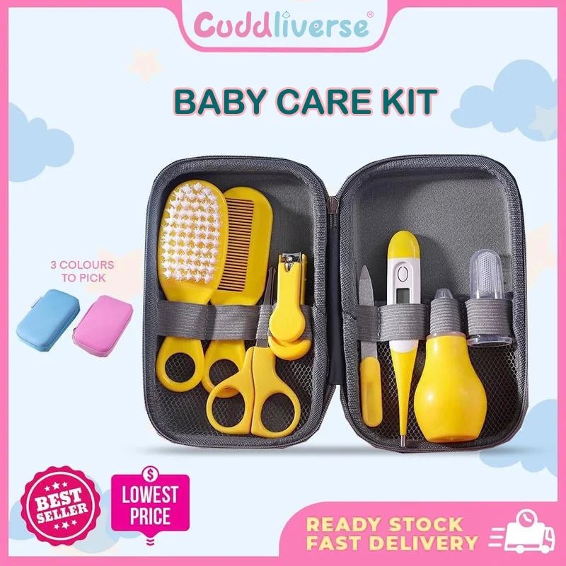 8PCS Baby Grooming Kit, Nail Clipper, Brush, Nasal Aspirator, Comb, and EVA Case - La Tienda Bella