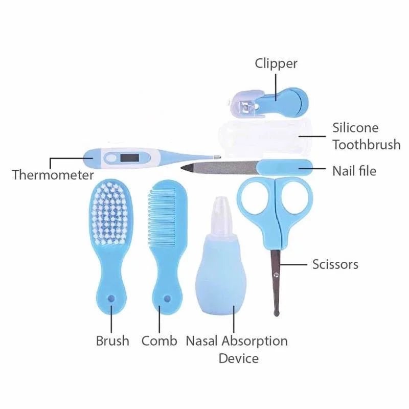 8PCS Baby Grooming Kit, Nail Clipper, Brush, Nasal Aspirator, Comb, and EVA Case - La Tienda Bella