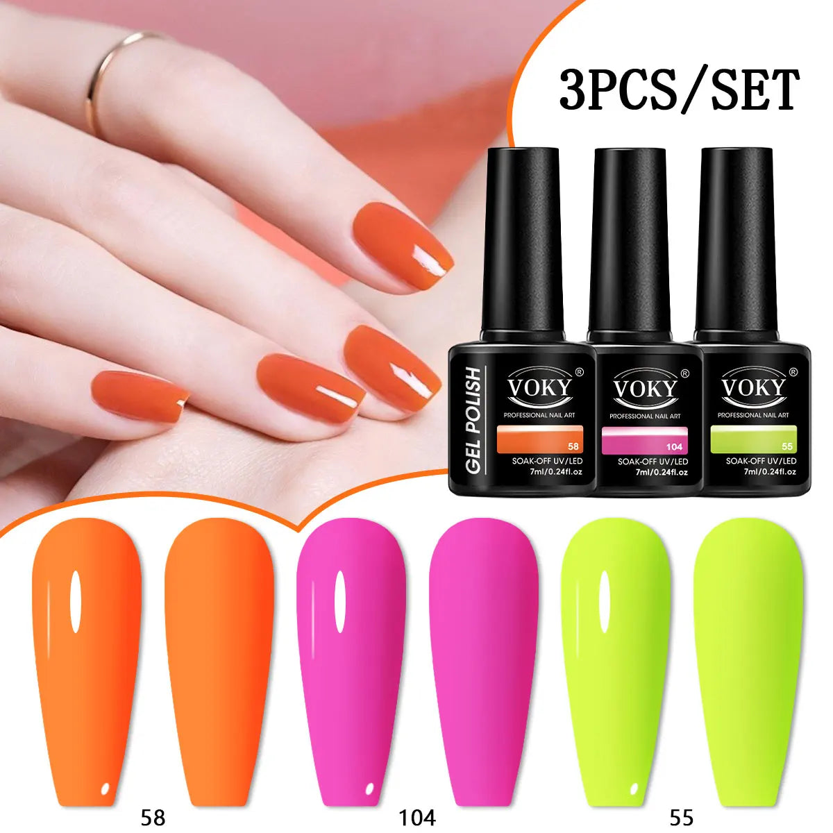 VOKY 3PCS 7ml New Trend Semi-Permanent Nail Polish Gel, Rich in Color, LED Nail Salon DIY Nail Polish Gel