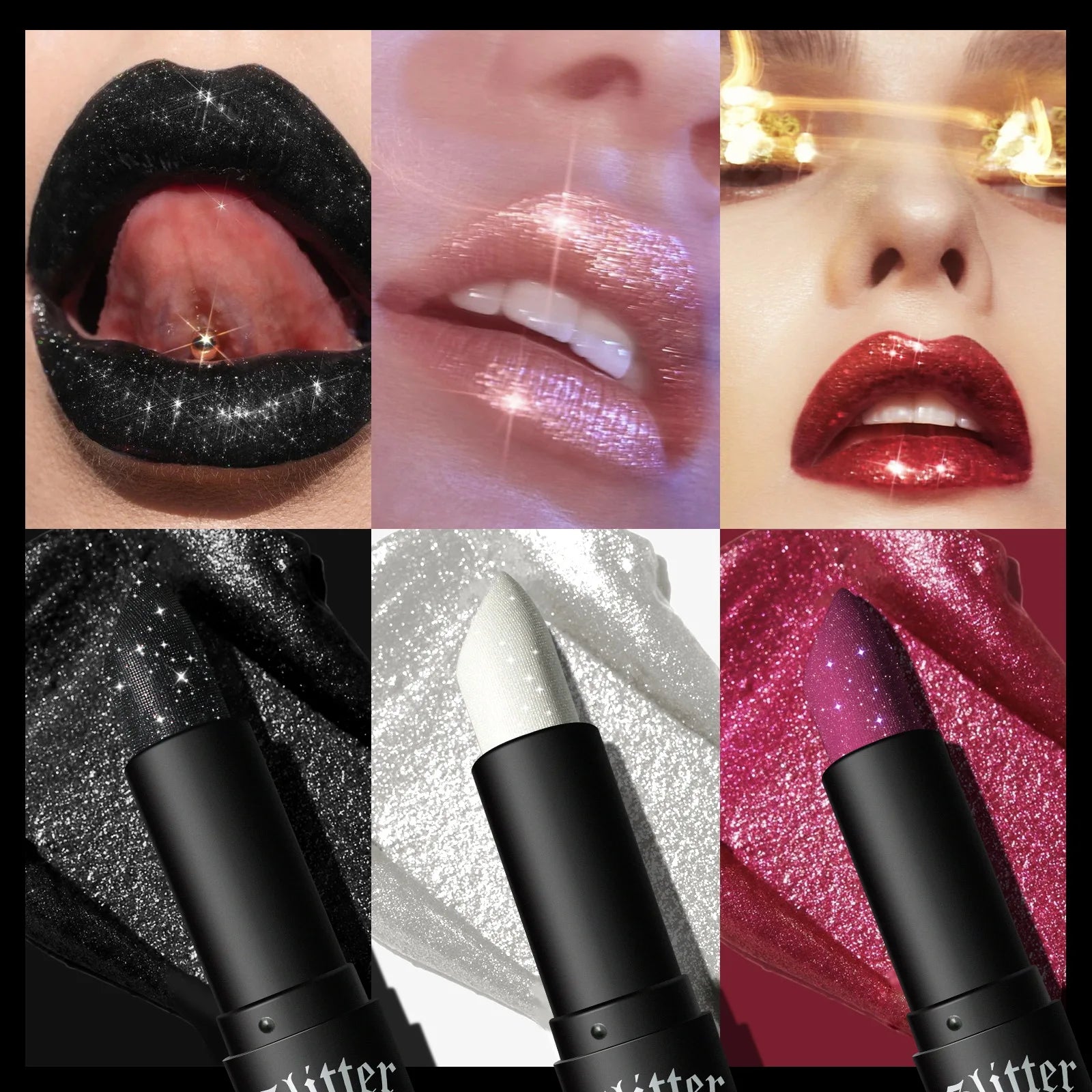 Rouge à Lèvres Pailleté (7 Couleurs) – Effet Diamant & Longue Tenue Waterproof