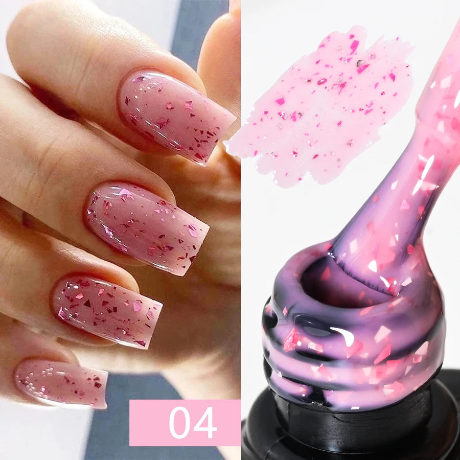 7ML Pink Nude Glitter Gel Nail Polish Pink Silver Gold Foils Effect Vernis Shining Semi Permanent UV Gel Nail Art Gel Manicure *