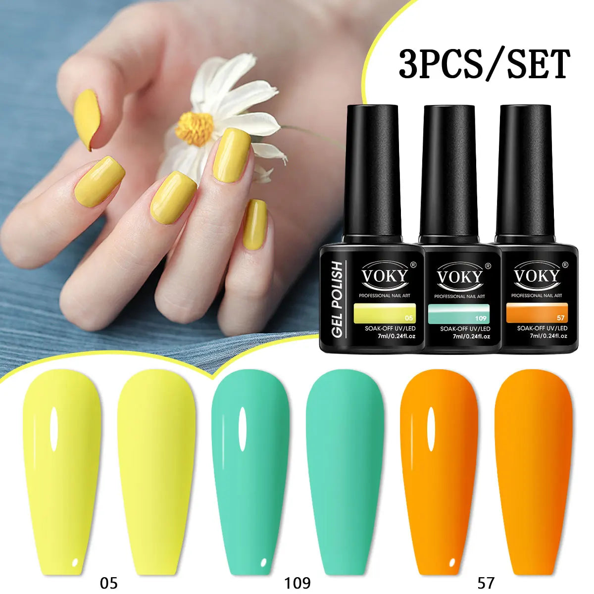 VOKY 3PCS 7ml New Trend Semi-Permanent Nail Polish Gel, Rich in Color, LED Nail Salon DIY Nail Polish Gel