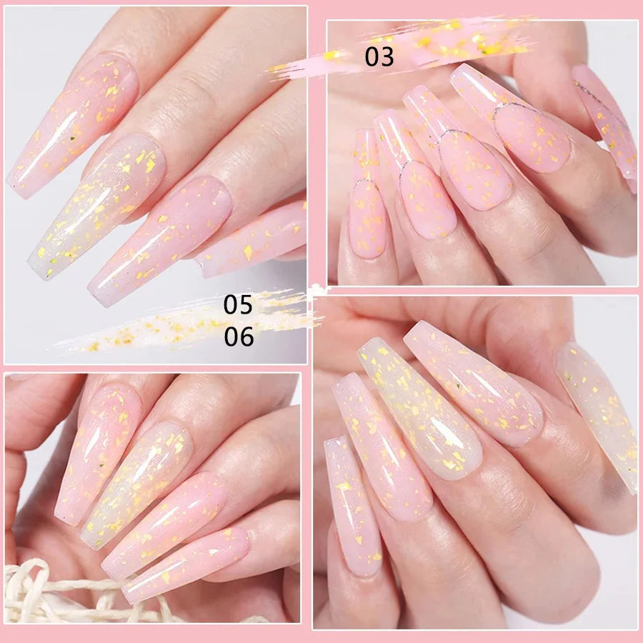7ML Pink Nude Glitter Gel Nail Polish Pink Silver Gold Foils Effect Vernis Shining Semi Permanent UV Gel Nail Art Gel Manicure *