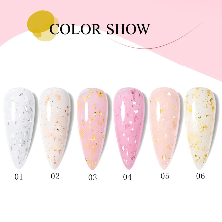 7ML Pink Nude Glitter Gel Nail Polish Pink Silver Gold Foils Effect Vernis Shining Semi Permanent UV Gel Nail Art Gel Manicure *