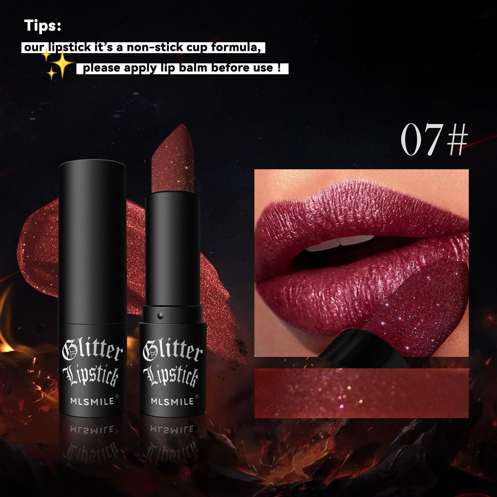 Rouge à Lèvres Pailleté (7 Couleurs) – Effet Diamant & Longue Tenue Waterproof