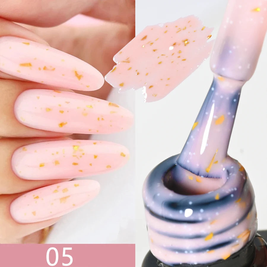 7ML Pink Nude Glitter Gel Nail Polish Pink Silver Gold Foils Effect Vernis Shining Semi Permanent UV Gel Nail Art Gel Manicure *
