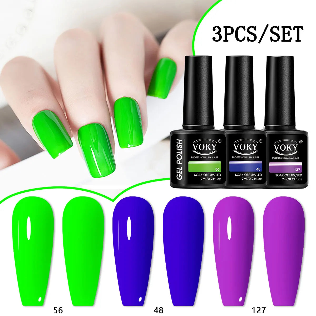 VOKY 3PCS 7ml New Trend Semi-Permanent Nail Polish Gel, Rich in Color, LED Nail Salon DIY Nail Polish Gel