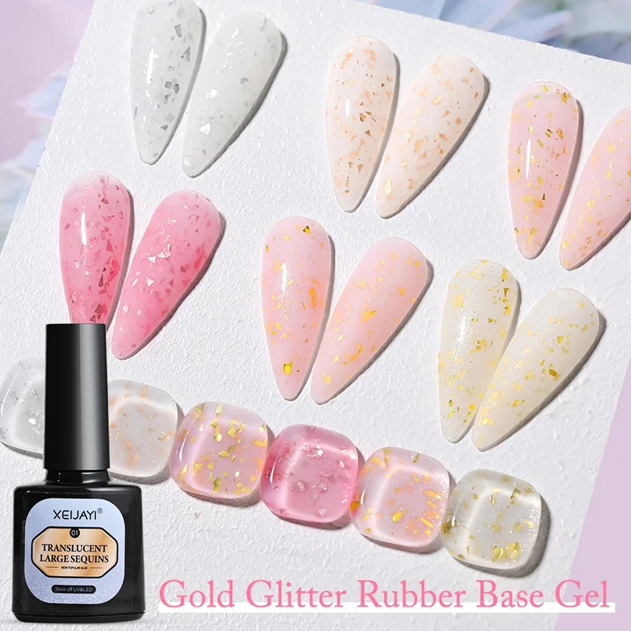 7ML Pink Nude Glitter Gel Nail Polish Pink Silver Gold Foils Effect Vernis Shining Semi Permanent UV Gel Nail Art Gel Manicure *