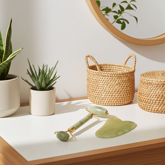 Rouleau de Jade Rose et Pierre Gua Sha - Kit Massage Facial Complet - La Tienda Bella