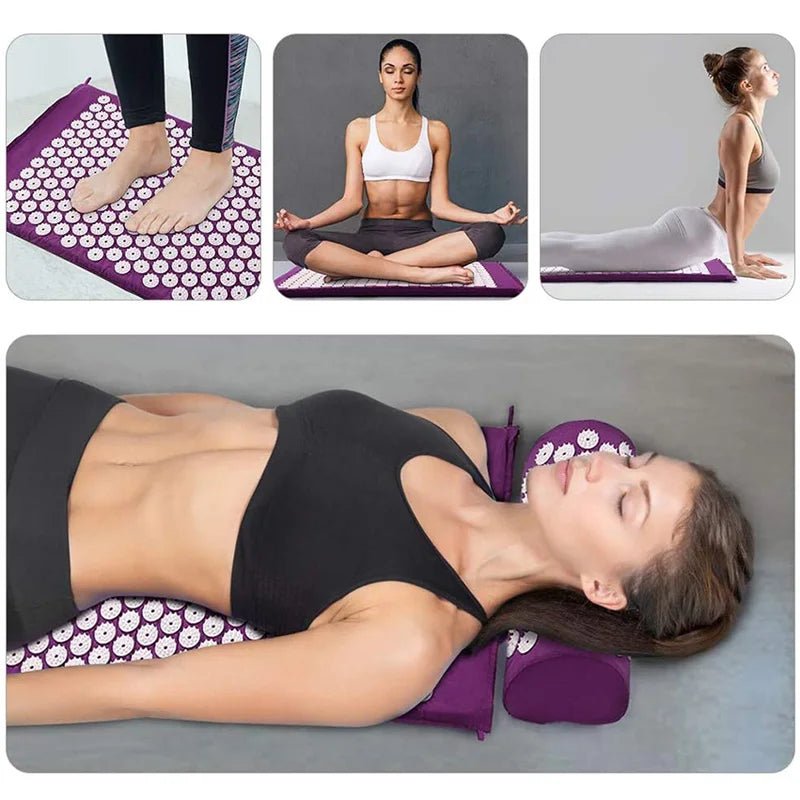 Acupressure Mat Sensi Massage Mat Pillow Set applicator for Neck Foot Yoga Mat with Needle Back Cushion - La Tienda Bella