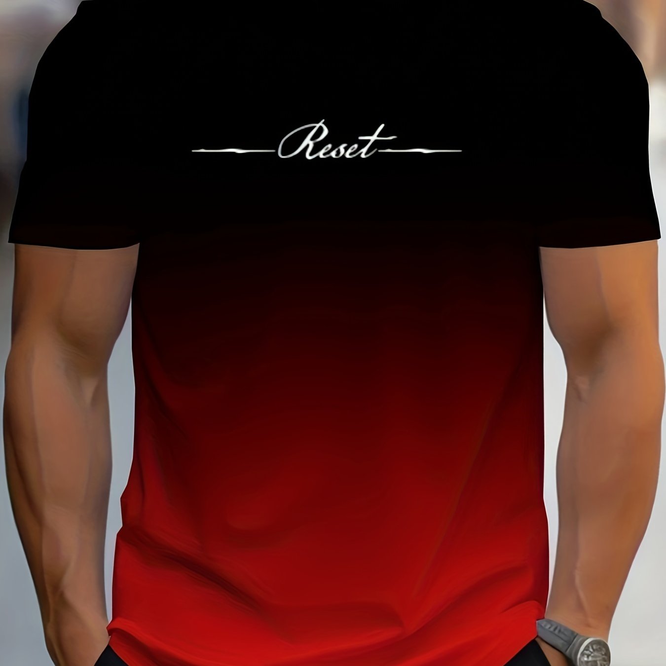 Alphabet Print Gradient Crew Neck Short Sleeve T-shirt For Men, Casual Summer T-Shirt For Daily Wear And Vacation Resorts - La Tienda Bella